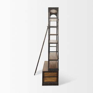 Brodie II Medium Brown Wood Black Ladder Four Shelf Shelving Unit 57L x 20.5W x94H