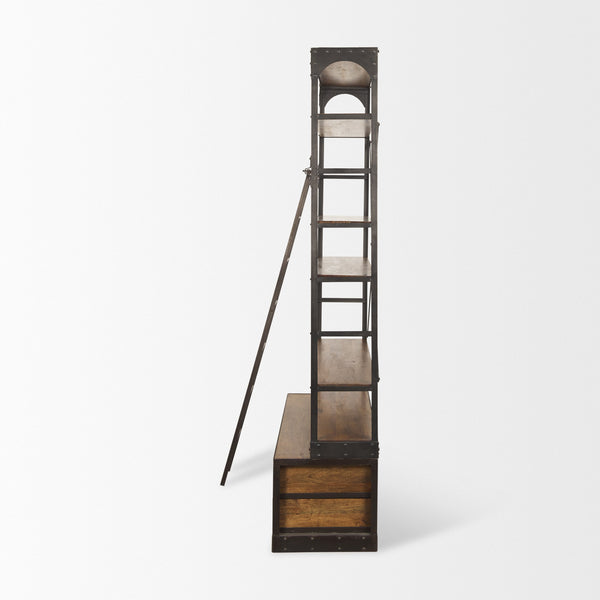 Brodie II Medium Brown Wood Black Ladder Four Shelf Shelving Unit 57L x 20.5W x94H