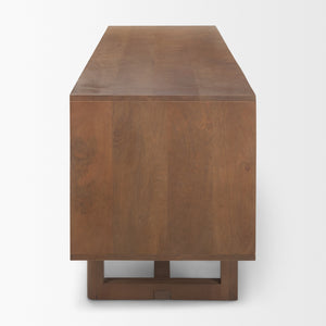 Grier 65.0L x 18.75W x 23.0H Medium Brown Solid Wood W/Cane Media Console