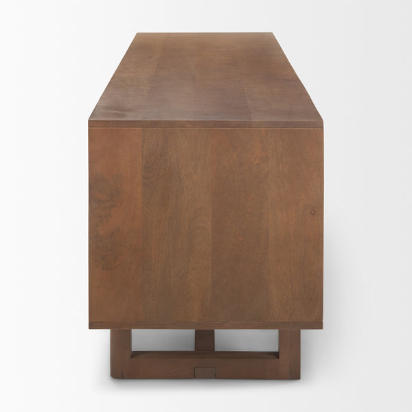 Grier 65.0L x 18.75W x 23.0H Medium Brown Solid Wood W/Cane Media Console