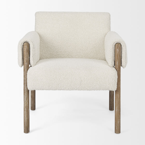 Ashton Cream Boucle Fabric w/ Brown Wood Accent Chair