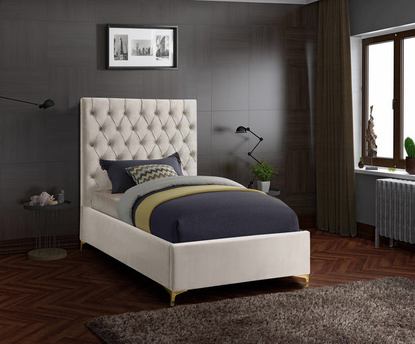 Robin Twin Bed In Cream Velvet