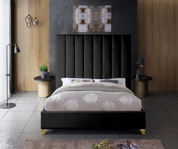 Glenda Full Bed In Black Velvet
