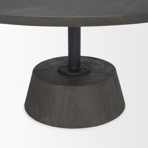Maxwell 34L x 34W x 16H Dark Brown Wood W/ Black Metal Pedestal Base Round Coffee Table