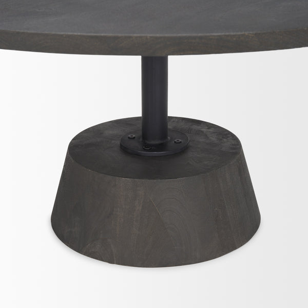 Maxwell 34L x 34W x 16H Dark Brown Wood W/ Black Metal Pedestal Base Round Coffee Table