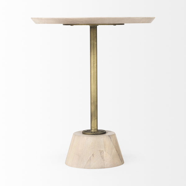 Maxwell 20" Round Light Brown Wood w/ Gold Metal Pedestal Side Table