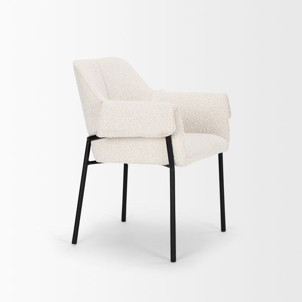 Brently Dining Chair w/ Cream Boucle Fabric & Matte Black Metal Legs