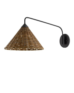 Basket Swing Arm Sconce In Blacksmith & Natural
