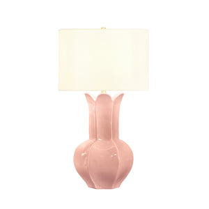FLORAL CERAMIC TABLE LAMP IN CORAL PINK GLAZE