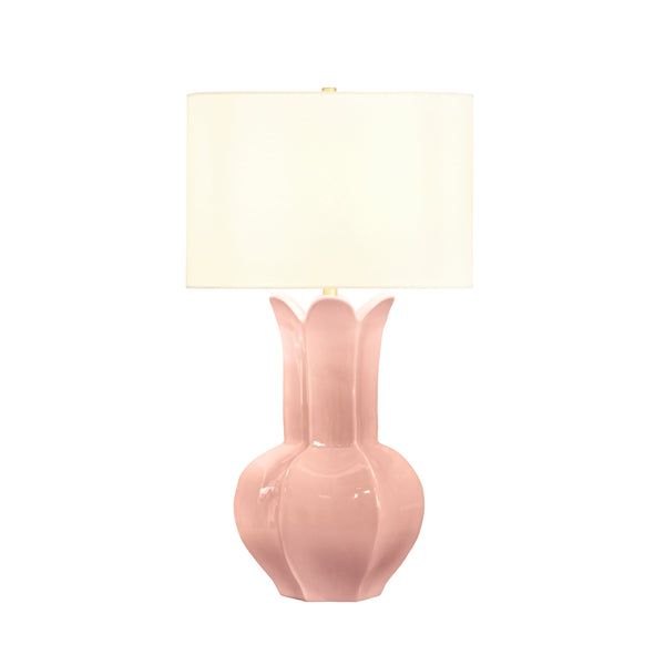 FLORAL CERAMIC TABLE LAMP IN CORAL PINK GLAZE
