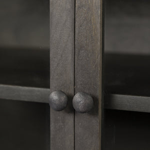 Arelius 70x18 Black-Brown Wood, Black Metal Base w/ 4 Glass Cabinet Doors Sideboard