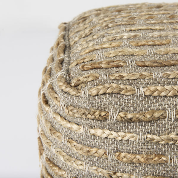 Binita  16.0L x 16.0W x 16.0H  Gray/Brown Hemp Wool and Cotton Pouf