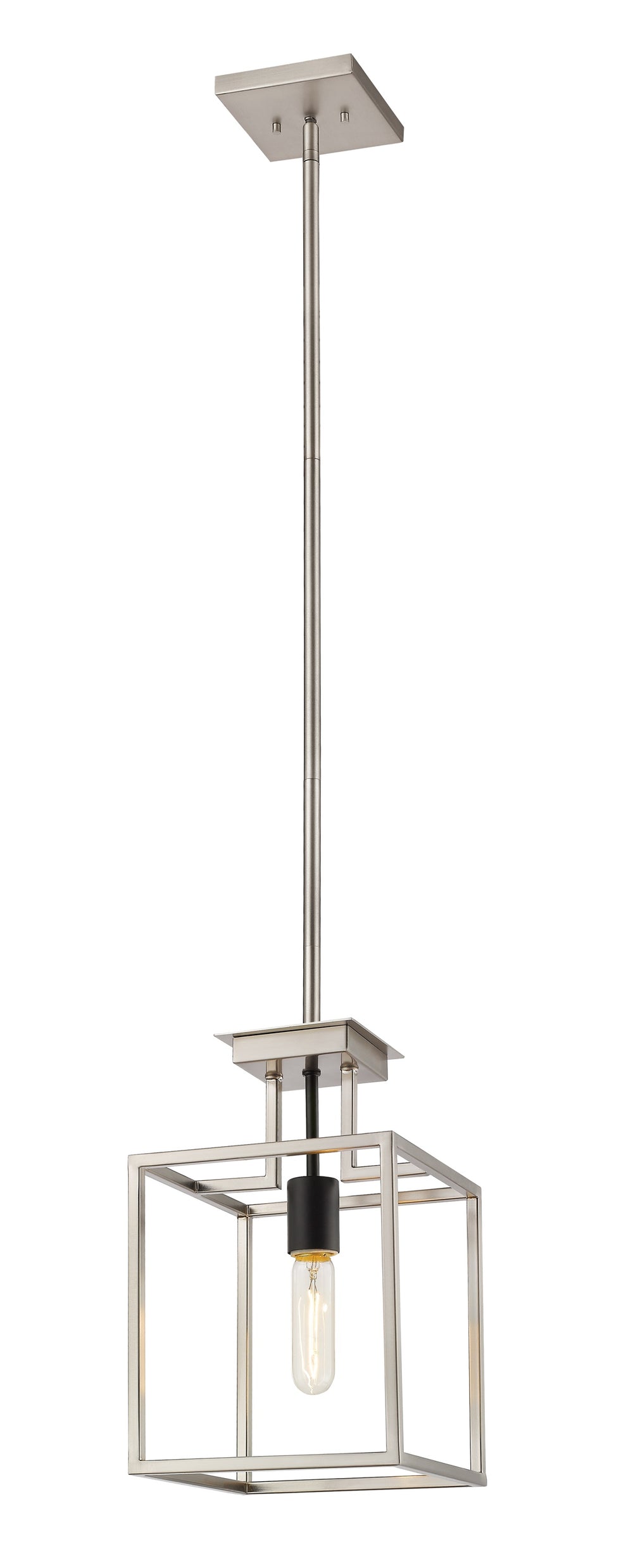Quadra 1 Light Mini Pendant in Brushed Nickel + Black Finish