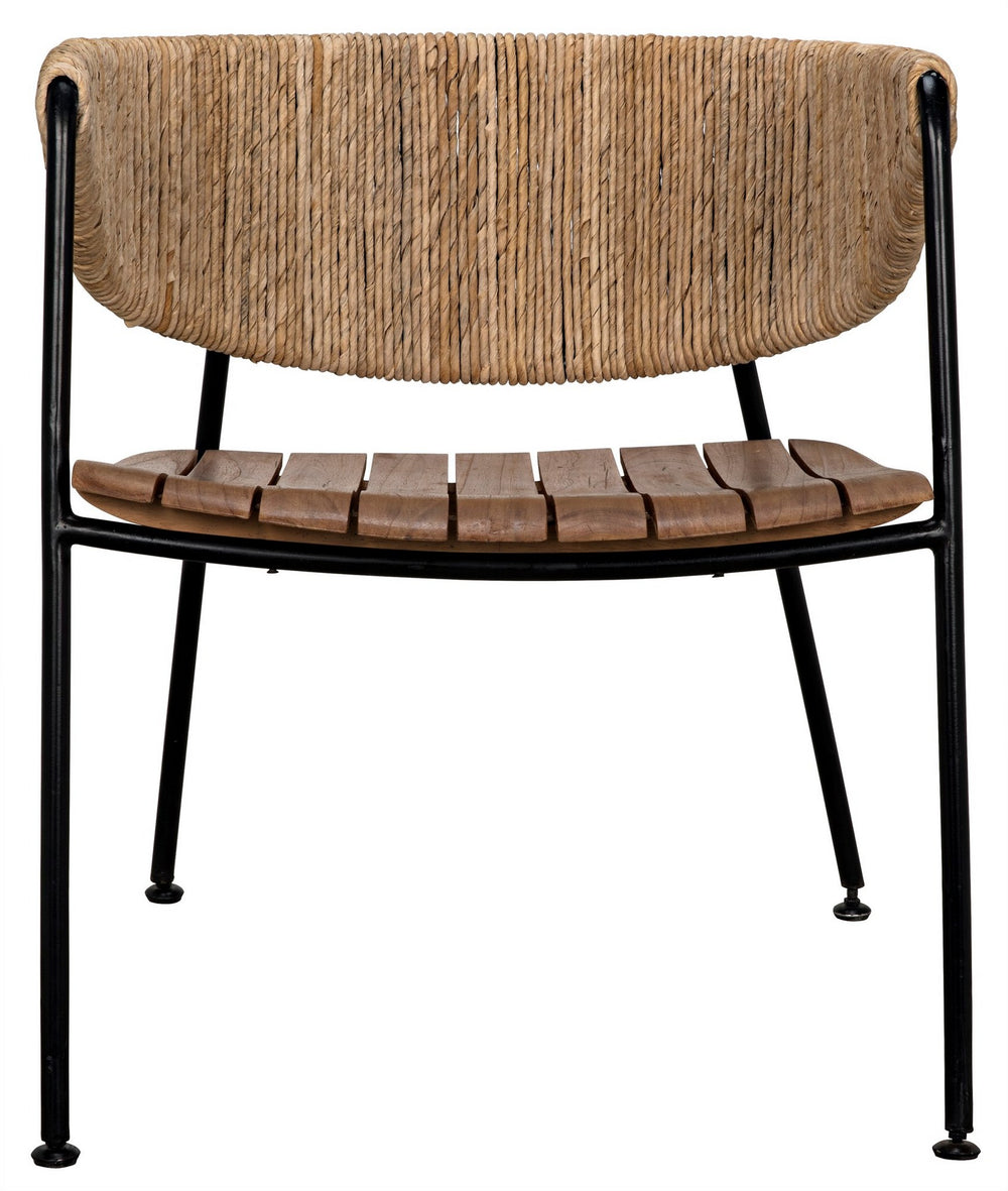 Helena Teak and Synthetic Seagrass Chair with Industrial Steel Frame in Clear Coat Semi-Gloss Finish