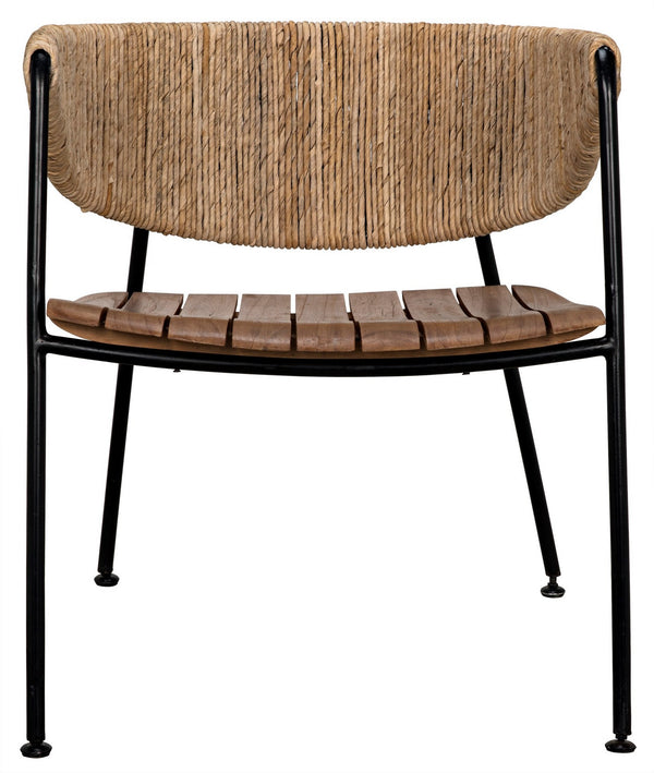 Helena Teak and Synthetic Seagrass Chair with Industrial Steel Frame in Clear Coat Semi-Gloss Finish