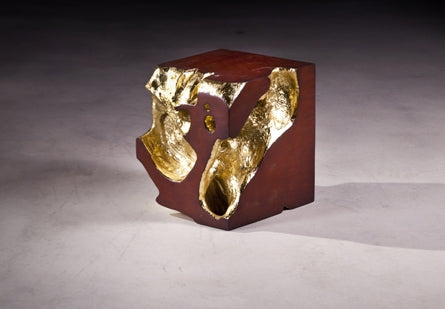 Freeform Stool #1 Resin Gold/Wood