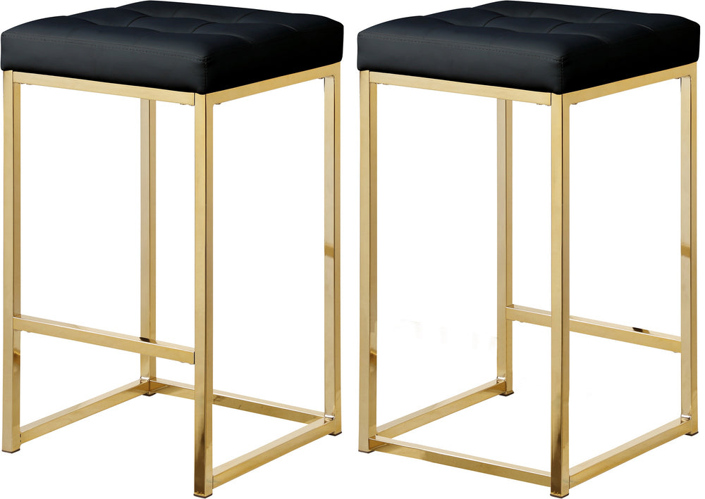 Pearl Stool In Black Faux Leather and Gold