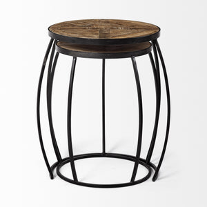 Clapp III (Set of 2) 20L x 20W Brown Round Wood Top W/ Black Metal Frame Nesting Accent Tables