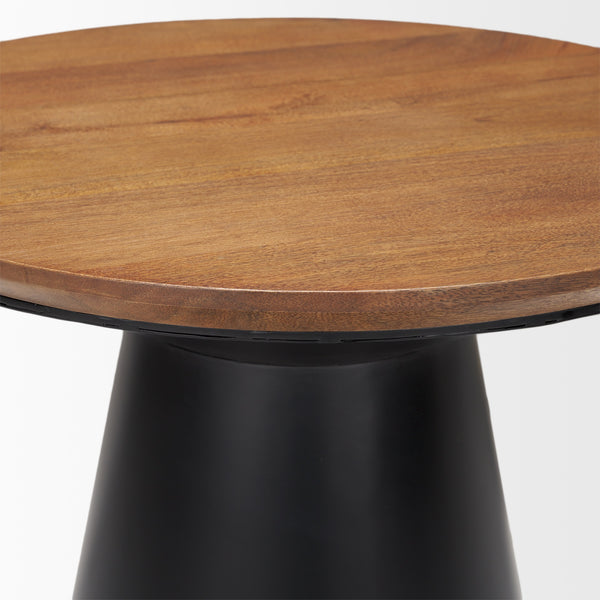 Mitchell 22.0L x 22.0W x 23.0H Black Metal Pedetal Base with Brown Wood Top Side Table