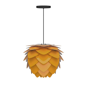 Aluvia Mini Hardwired Pendant in Saffron with Black Cord