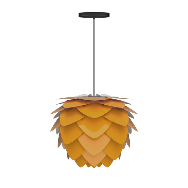 Aluvia Mini Hardwired Pendant in Saffron with Black Cord