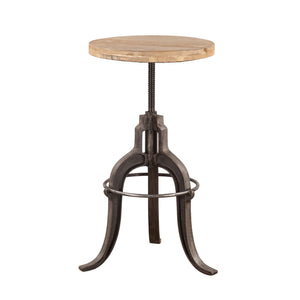 Industrial Teak Adjustable Reclaimed Wood Stool, Oiled Teak