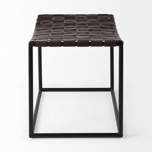 Clarissa 22.0L x 16.0W x 16.5H Brown Leather Woven Seat W/ Black Metal Frame Stool