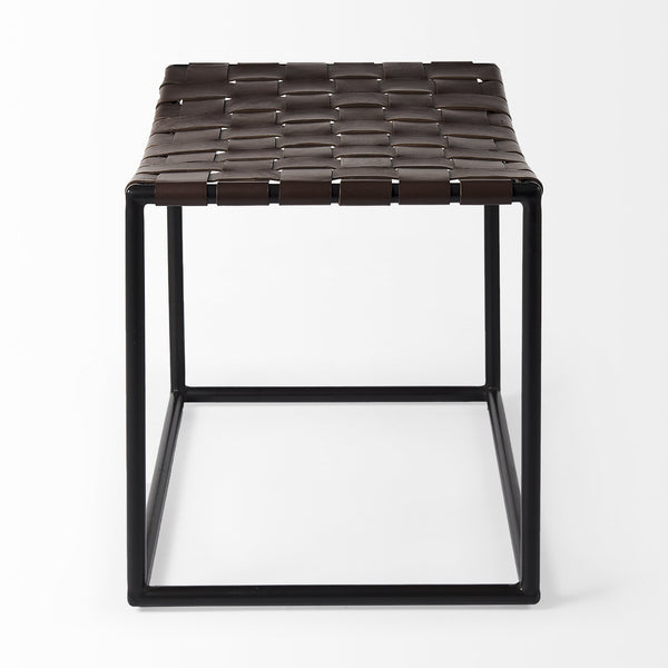 Clarissa 22.0L x 16.0W x 16.5H Brown Leather Woven Seat W/ Black Metal Frame Stool