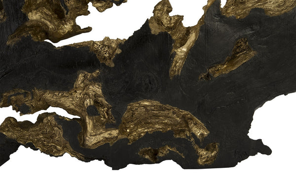 Burled Root Wall Art, Black, Gold Leaf, Large