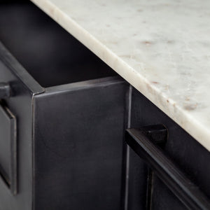 Fieri Solid Iron Black Body White Marble Top Four Drawer Kitchen Island