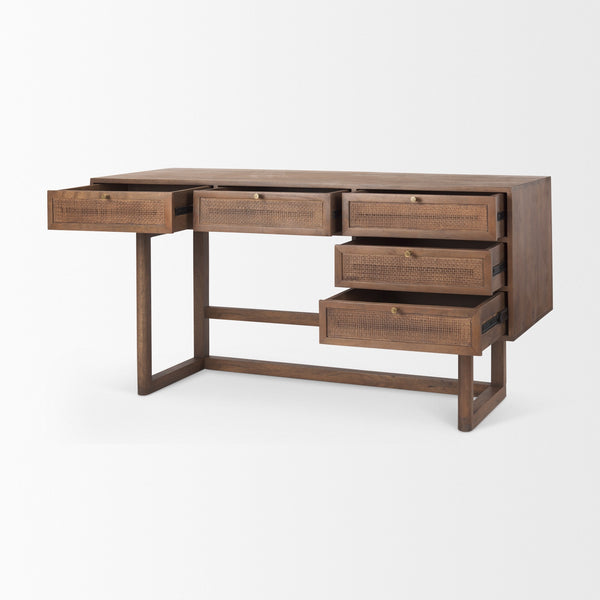 Grier  60.0L x 22.75W x 30.5H Medium Brown Solid Wood W/Cane Office Desk