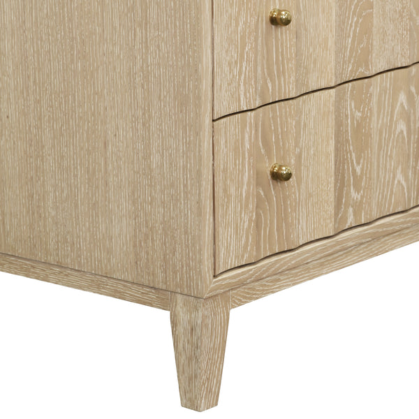 THREE DRAWER SIDE TABLE WITH FLUTED DETAIL IN CERUSED OAK