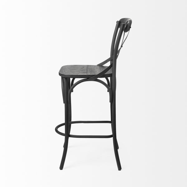 Etienne 26.25" Seat Height Black Wood Seat Black Metal Base Stool