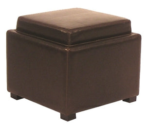 Cameron Square Leather Storage Ottoman w/ tray In Brown