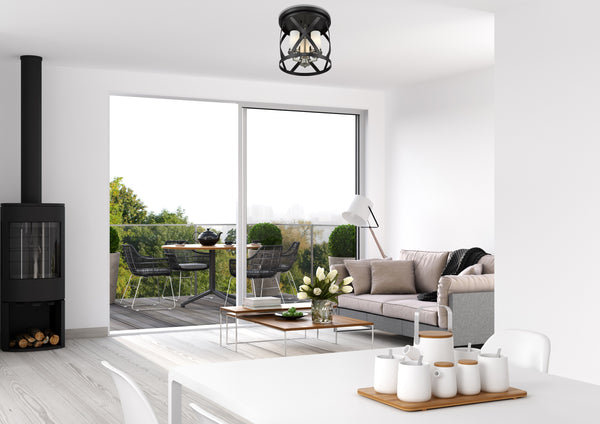 Malcalester 3 Light Flush Mount in Matte Black + Brushed Nickel Finish