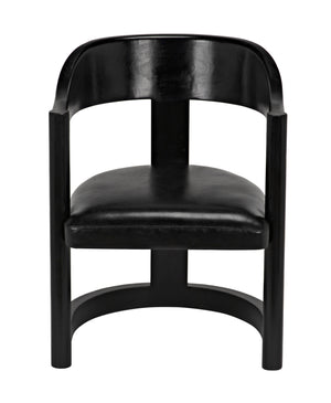 McCormick Teak Chair in Charcoal Black with Black Leather Upholstery