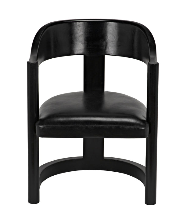 McCormick Teak Chair in Charcoal Black with Black Leather Upholstery
