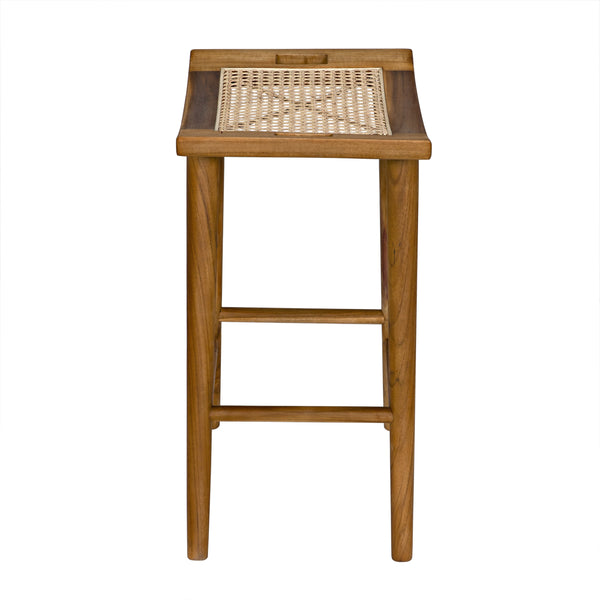 Murphy Teak and Caning Counter Stool with Clear Flat Finish
