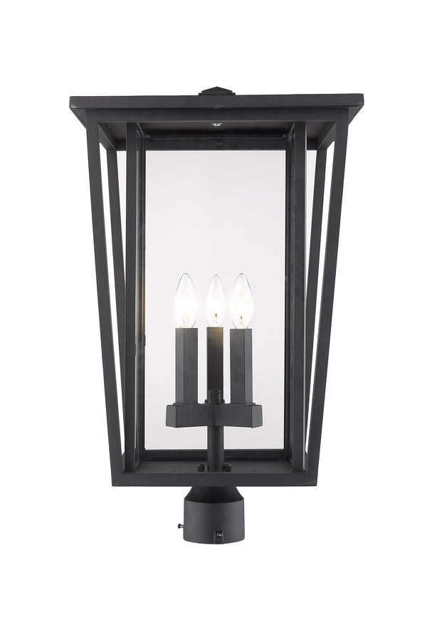 Seoul 3 Light Outdoor Post Mount Fixture in Black Finish