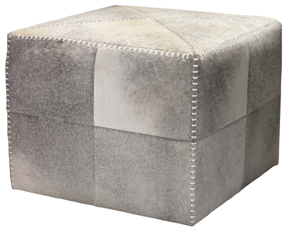 Grey Hair on Hide Ottoman, Large