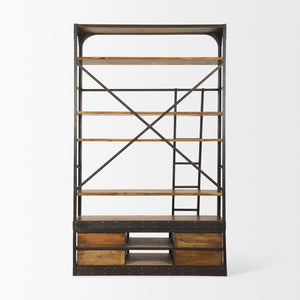Brodie II Medium Brown Wood Black Ladder Four Shelf Shelving Unit 57L x 20.5W x94H