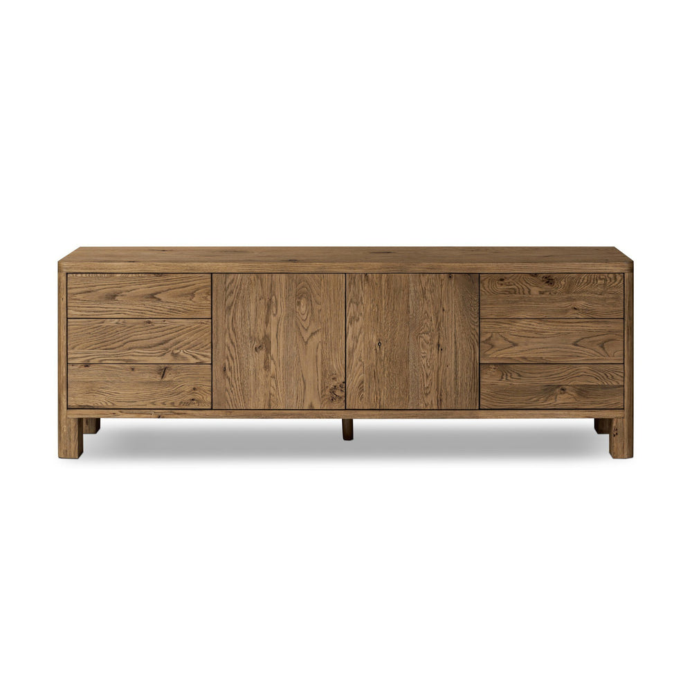 Noeline Media Console In Worn Oak And Worn Oak Veneer And Resawn Worn Oak
