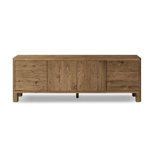 Noeline Media Console In Worn Oak And Worn Oak Veneer And Resawn Worn Oak