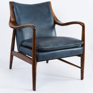 Kiannah Leather Club Chair in Ocean Blue