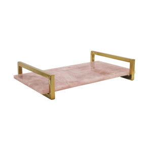 PINK QUARTZ TRAY WITH BRASS HANDLES