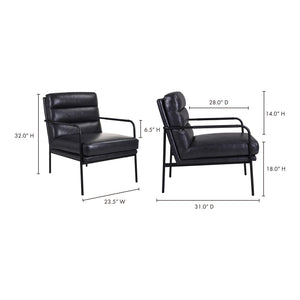 Moe's Verlaine Armchair in Raven Black Leather