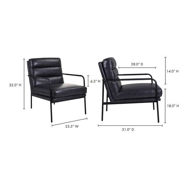 Moe's Verlaine Armchair in Raven Black Leather