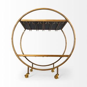 Carola Gold Frame Two-Tier Glass Shelves w/Stemware Holder Bar Cart