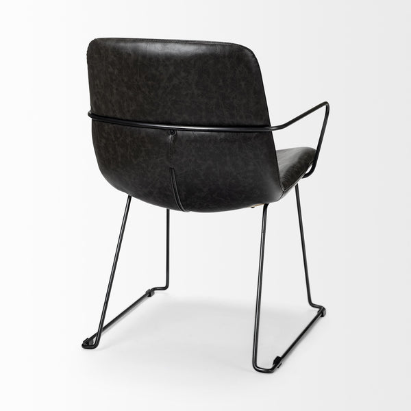Sawyer II Black Faux-Leather Seat Black Iron Frame Dining Chair