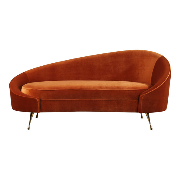 Moe's Abigail Chaise with Gold Legs in Umber Velvet